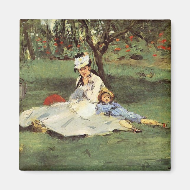 Manet Impressionist Fransk Family Garden Painting Magnet (Framsidan)