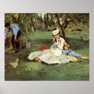 Manet Impressionist Fransk Family Garden Painting Poster