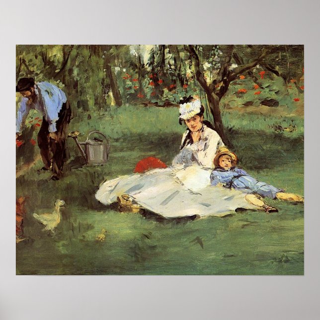Manet Impressionist Fransk Family Garden Painting Poster (Framsidan)
