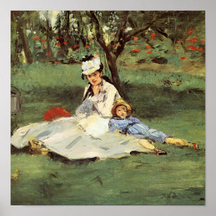 Manet Impressionist Fransk Family Garden Painting Poster