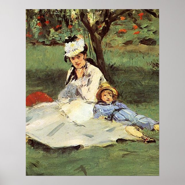 Manet Impressionist Fransk Family Garden Painting Poster (Framsidan)