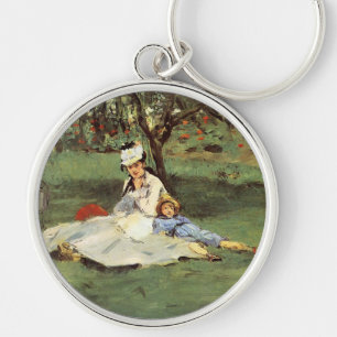 Manet Impressionist Fransk Family Garden Painting Rund Silverfärgad Nyckelring