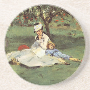 Manet Impressionist Fransk Family Garden Painting Underlägg Sandsten