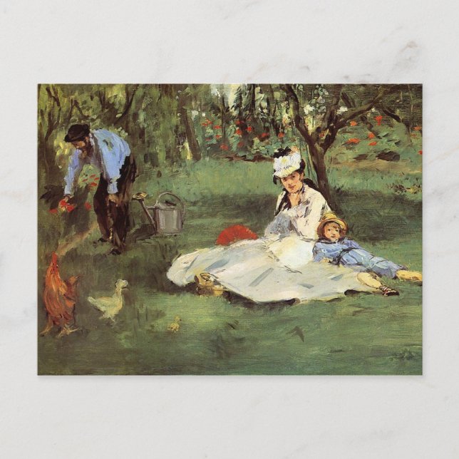 Manet Impressionist Fransk Family Garden Painting Vykort (Framsida)