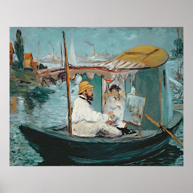 Manet | Monet i hans Flytande Studio, 1874 Poster (Framsidan)