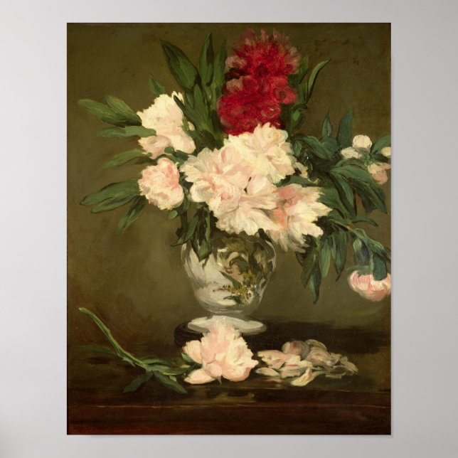 Manet | Peonies Vas på Small Pedestal 1864 Poster (Framsidan)