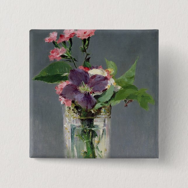 Manet | Pinks och Clematis i en Crystal vas, 1882 Knapp (Framsida)