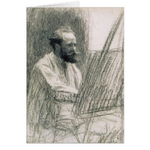 Manet porträtt av Edouard Manet på hans staffl Hälsningskort