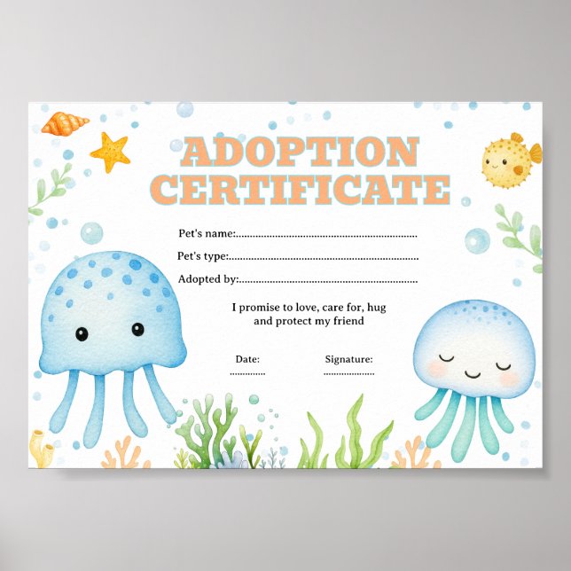 Maneter adoptera ett husdjur intyg poster (Framsidan)