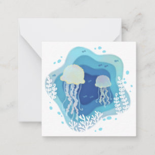 Maneter i havet Papperskonst Illustration Anteckningskort