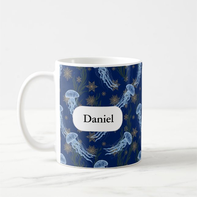 Maneter Ocean Se Drömmig Marin Anpassat Namn Kaffemugg (Vänster)