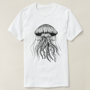 Manetinkning av maneter Vit Minimalistisk Ocean T Shirt