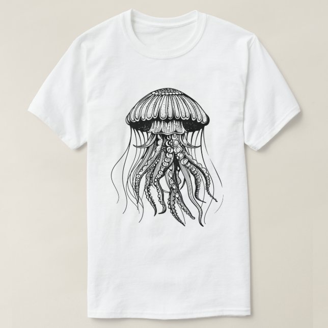 Manetinkning av maneter Vit Minimalistisk Ocean T Shirt (Design framsida)