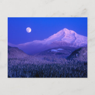 Måneuppgång över Mt. Hood Oregon på vintern Vykort
