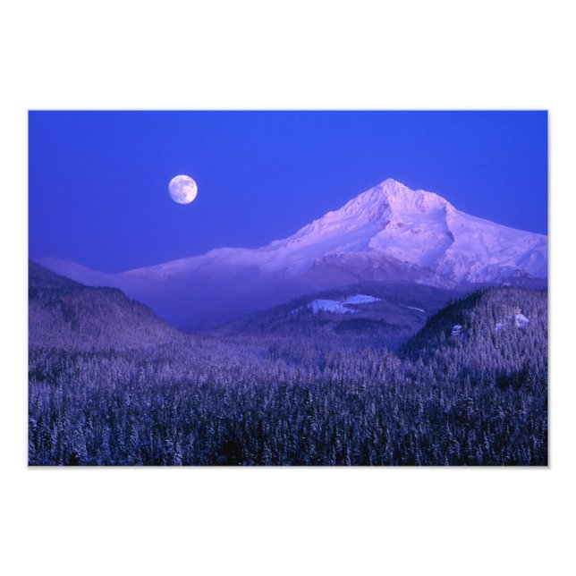 Måneuppgång över Mt Hood vinter, Oregon Fototryck (Framsidan)