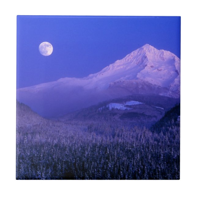 Måneuppgång över Mt Hood vinter, Oregon Kakelplatta (Framsidan)