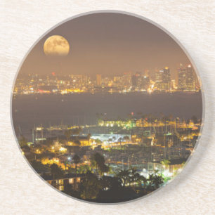 Måneuppgång över San Diegos skyline Underlägg Sandsten