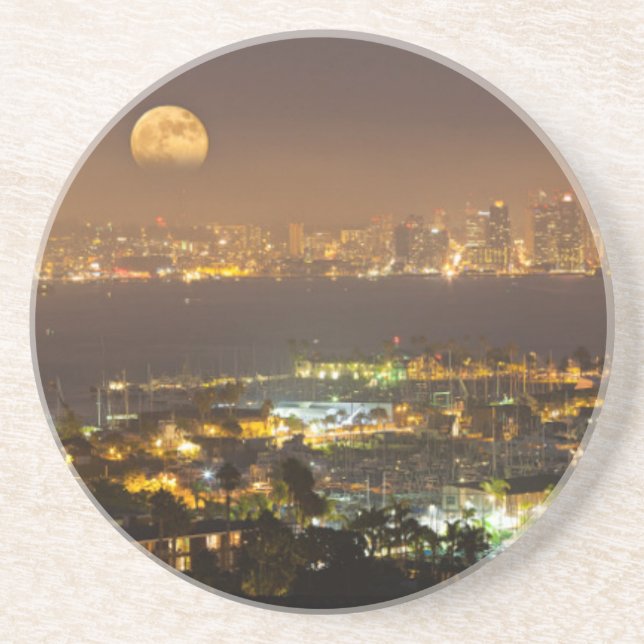 Måneuppgång över San Diegos skyline Underlägg Sandsten (Framsidan)