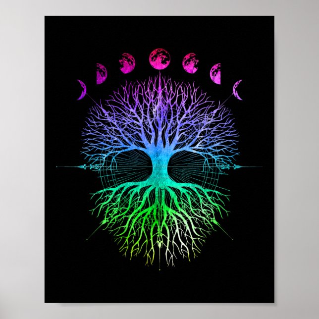 Månfas Livets Träd Hippie Poster (Framsidan)