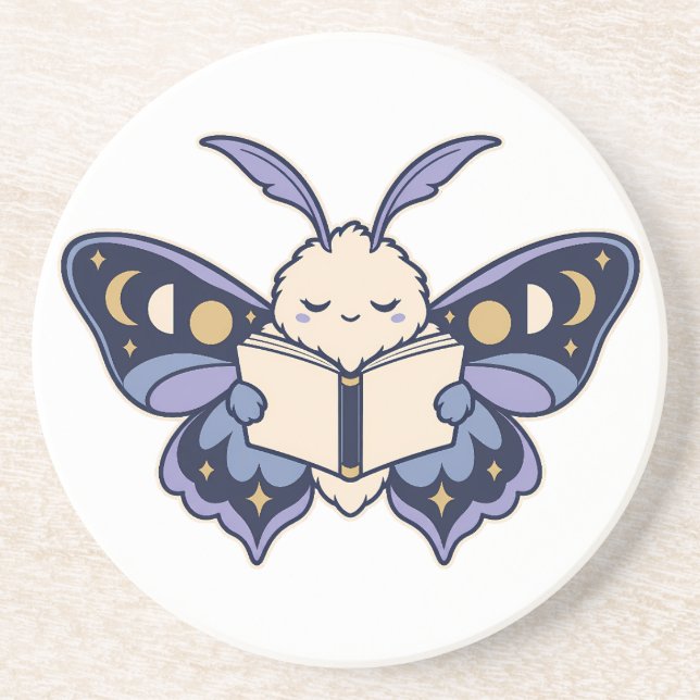 Månfas Moth Läsbok Coaster Underlägg (Framsidan)