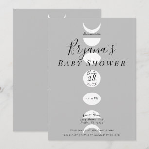 Månfaser Cykliska Grå & Vita Baby Shower Inbjudningar