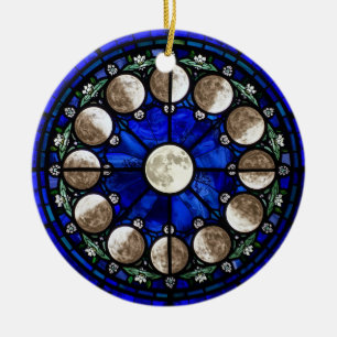 Månfaser Stained Glass Cirkel Julgransprydnad Keramik