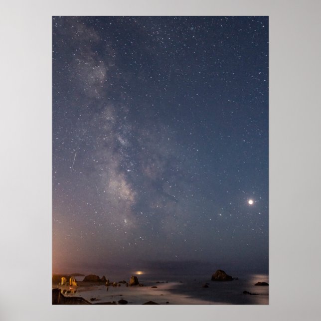 Månförmörkelse & Vintergatan | Bandon Beach Oregon Poster (Framsidan)