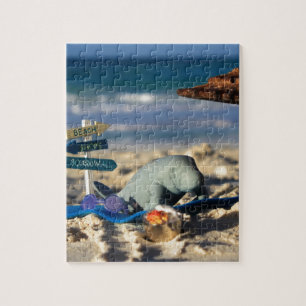 Manfred manateen på stranden pussel
