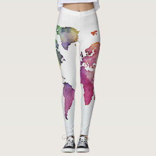 Mång--färg för vit för världskartadamasker leggings