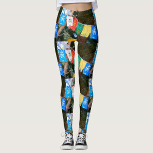 mång--färg tibetan bönflagga leggings