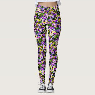 mång--färgade pansies leggings