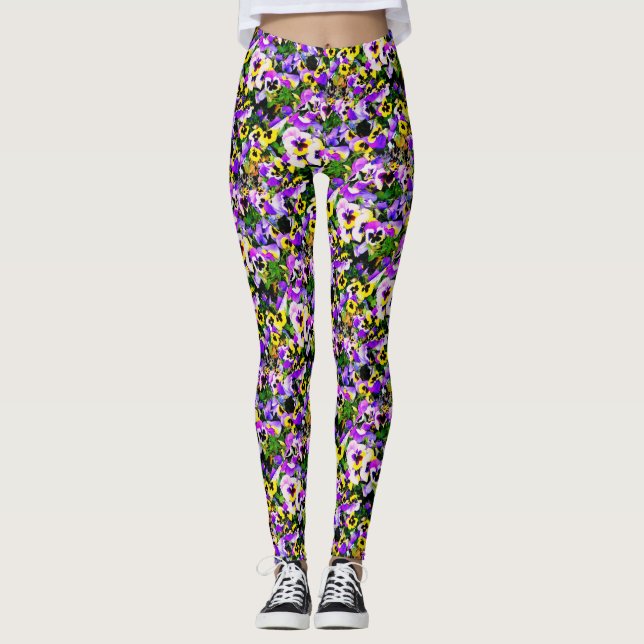 mång--färgade pansies leggings (Framsida)