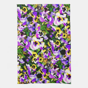 mång--färgade pansyblommor kökshandduk