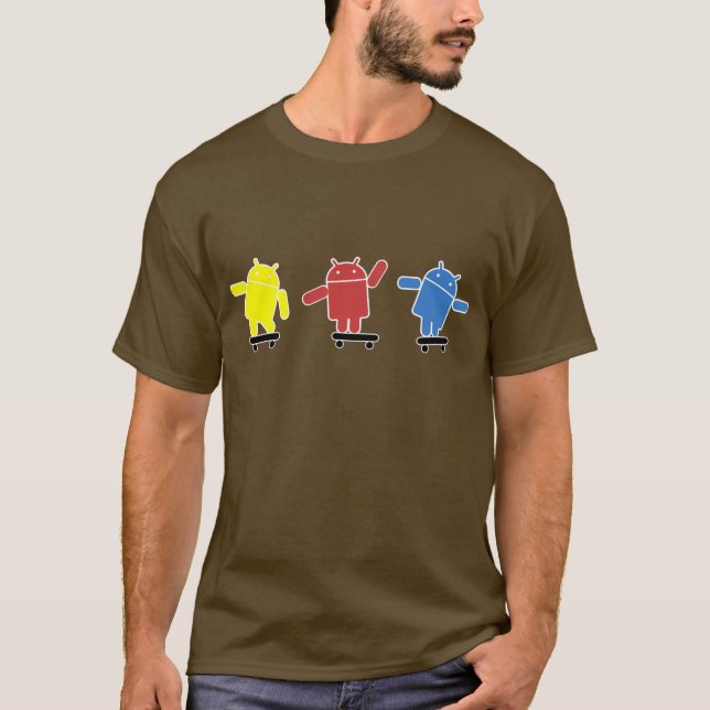 Mång- kulör AndroidSkateboarder T Shirt (Framsida)