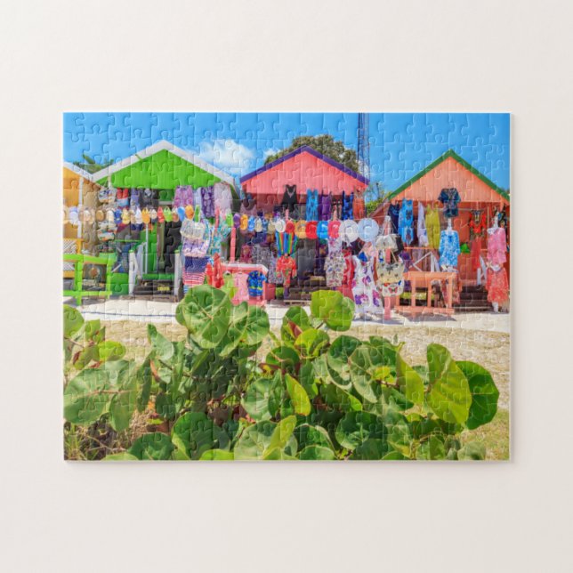 Mång- kulöra Wood stugor | skäller Long stranden Pussel (Horisontell)