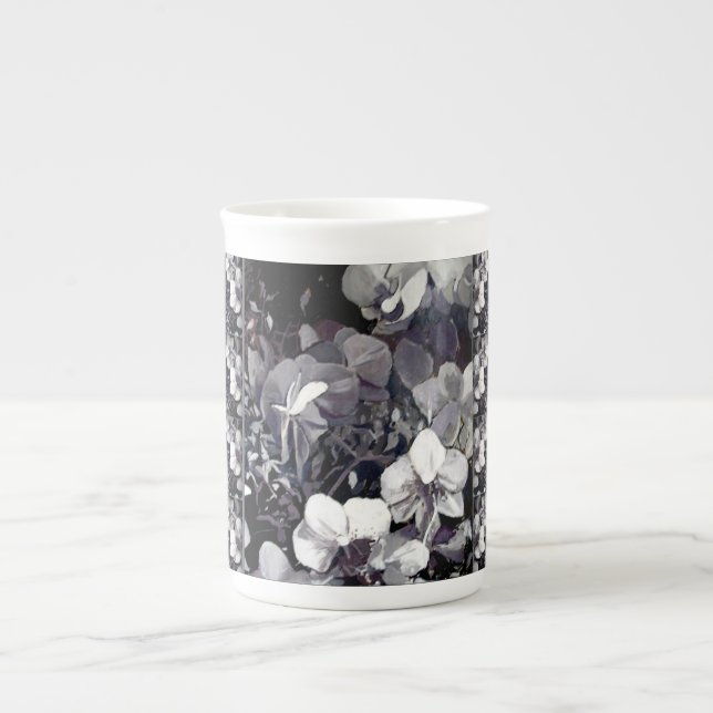 Mång- rand för svart vitOrchid Benporslin Mugg (Framsidan)