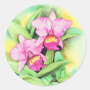 Mång- rosa konst för Catleya Orchidblomma - Runt Klistermärke