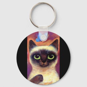 Mång- Siamese konst för kattkattdjurfjäril - Nyckelring