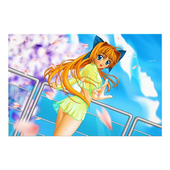 Manga Anime Cute Girl in see through Grönt Skirt Fototryck (Framsidan)