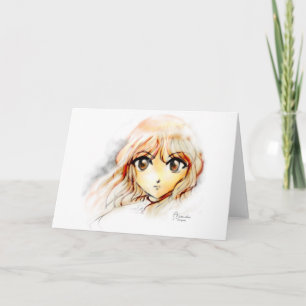 Manga Anime Girl sketch stor ögon kawaii gullig Kort