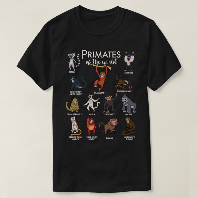 Många arter av apor av primater t shirt (Design framsida)