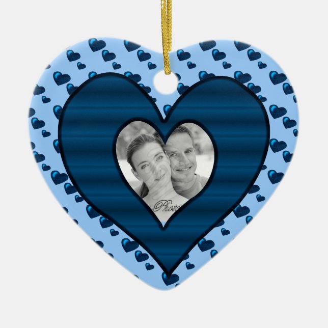 Många av Kärlek (Heart Mönster) (blått) (foto) Julgransprydnad Keramik (Framsidan)