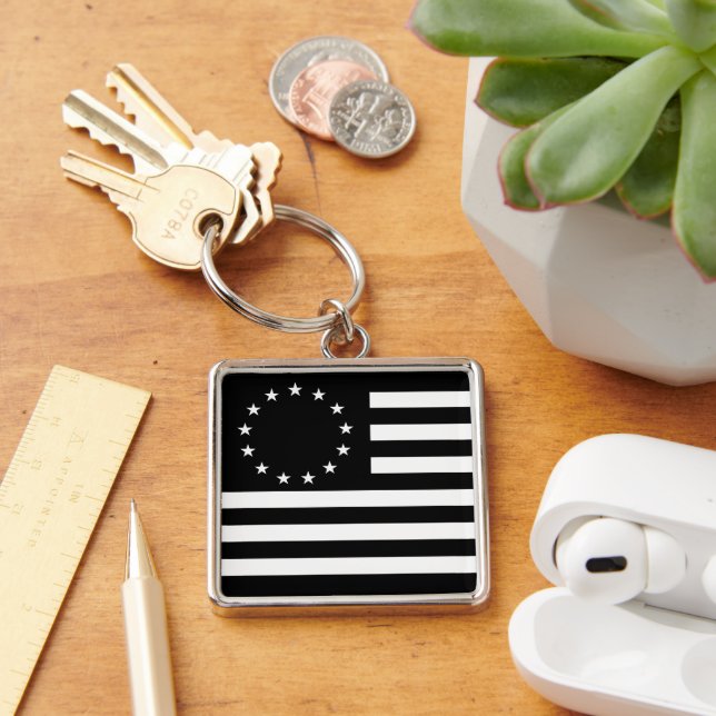 Manga, Betsy Ross Flagga eller Circle American Fla Fyrkantig Silverfärgad Nyckelring (Skrivbord)