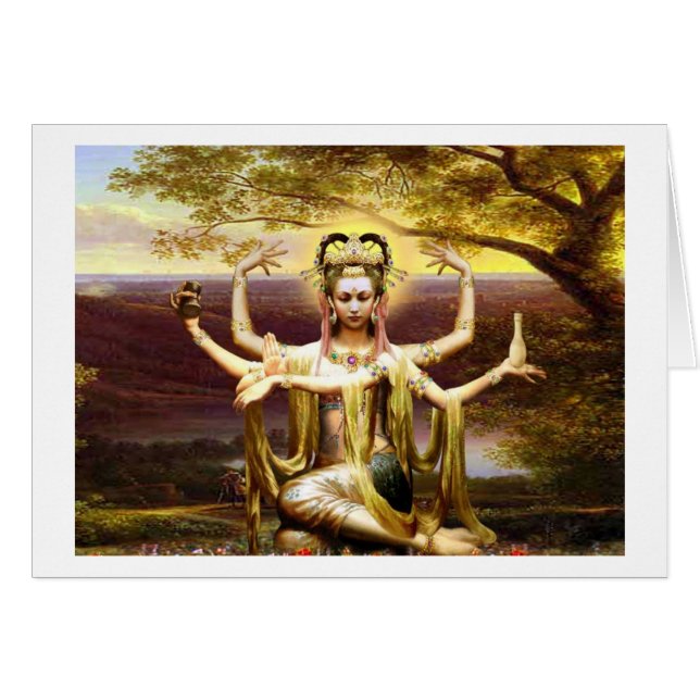 Många beväpnade Kwan Yin Hälsningskort (Framsidan Horizontal)