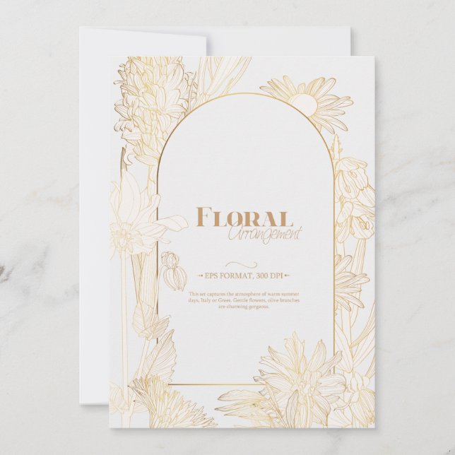 Många blommor med gyllene linje. inbjudningar (Framsida)