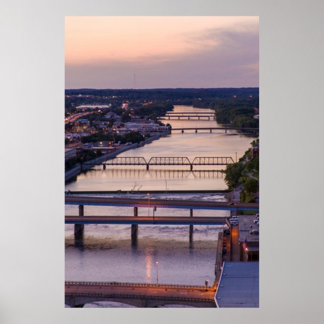 Många broar spänner över Grand River, solnedgångsu Poster (Framsidan)