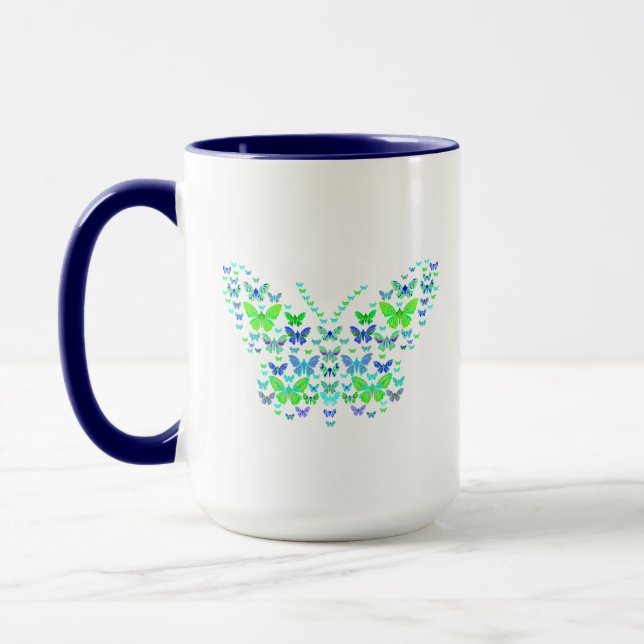 Många butterflies blue grönt Combo Mugg, 15 oz Mugg (Vänster)