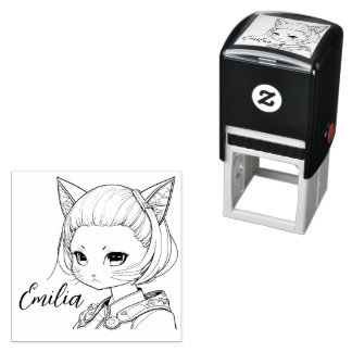 Manga Catgirl Självfärgande Stämpel