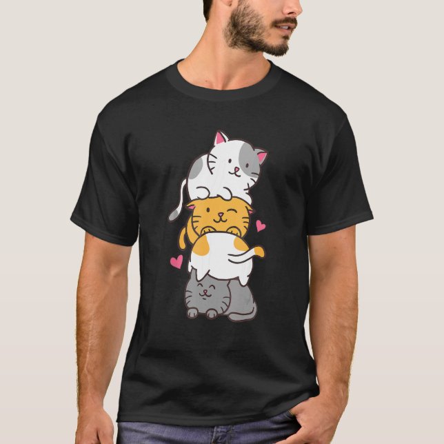 Många Cute Cats som spelar runt Pussel Cat-mamma T Shirt (Framsida)