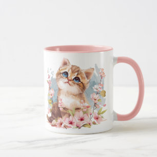 Manga Cute Kitten & Sakura Flowers Cat Mamma Gift Mugg